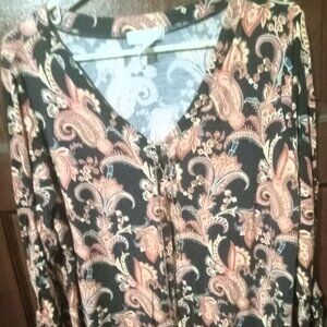 Dress Barn Paisley - Type Print Top - 3/4 Sleeves W/ Ties - Chain Lace - Size 2X